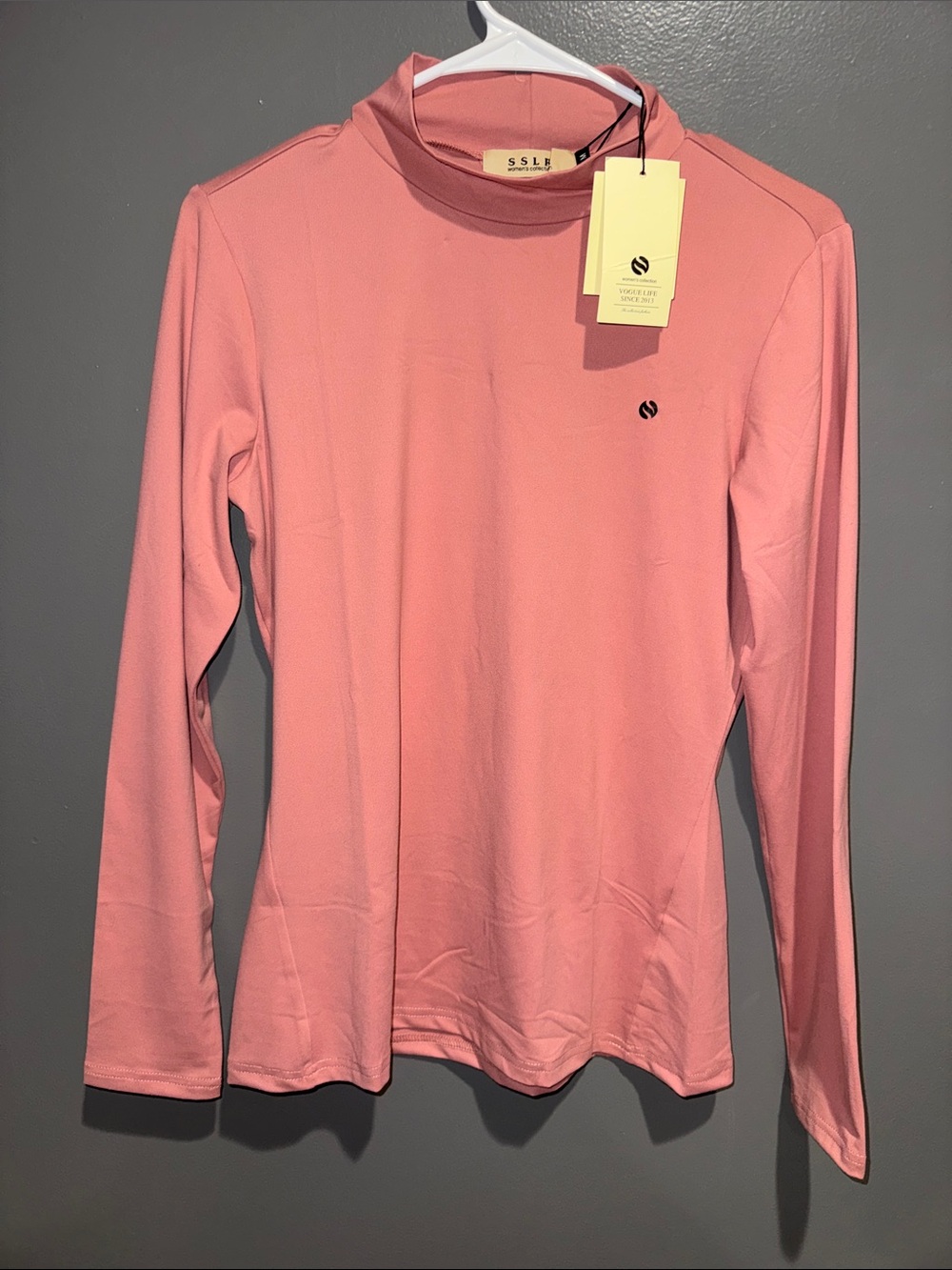SSLR Mock Neck Long Sleeve Top in Soft Pink